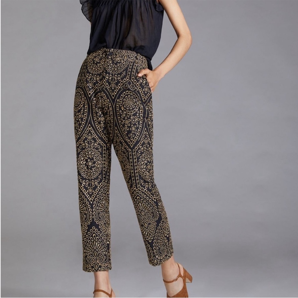 Kasia / Anthropologie Black and Gold Patterned Women's Pants NWT